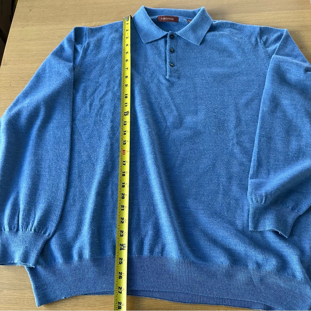 Vintage Nordstrom Polo Sweater 100% Merino Wool Made in Italy Sz XXL Tall Blue - Picture 12 of 12